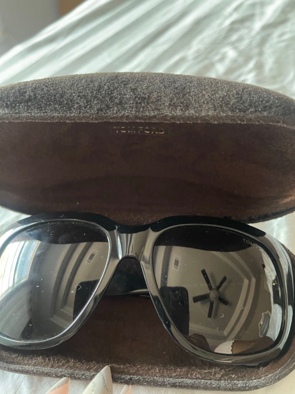 Tom Ford Black Frame Gray Lens Sunglasses with Suede Case